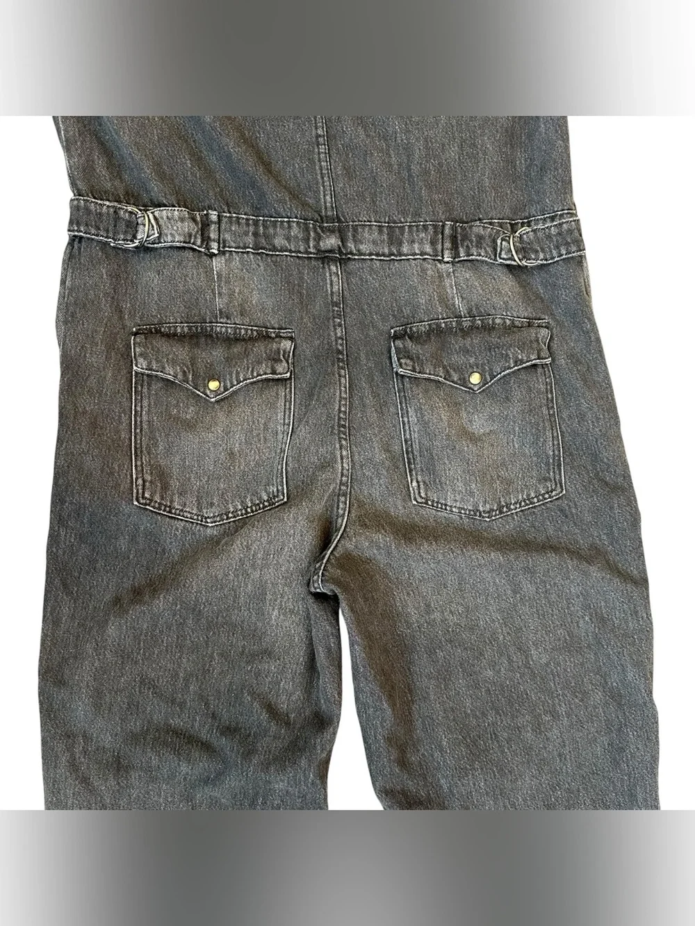Free People We The Free “Townes” Faded Gray Black Coverall Painter Jumpsuit Med